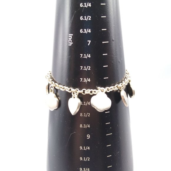 Vintage Hearts and Flowers Charm Bracelet, Silver Tone Dangle Bangle Whimsical - Picture 5 of 5